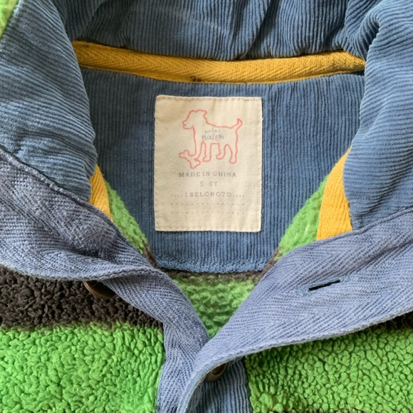 Mini Boden Sherpa Fleece Pullover Boys 5-6Y Green Black Stripe Cozy Teddy - Picture 4 of 6